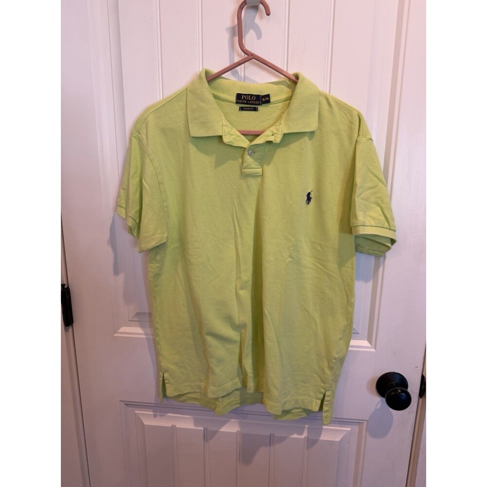 Polo Ralph Lauren Boys XL Lime Green Custom Fit Mesh Polo Shirt Navy Pony